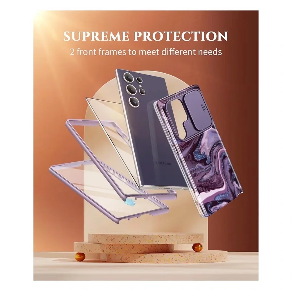 GVIEWIN Case for Samsung Galaxy S24 Ultra Camera Protection Screen Purple Marble